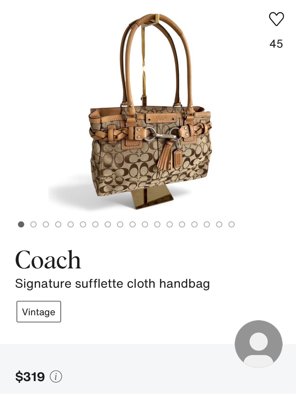 Coach Khaki and Saddle Canvas Shoulder Bag with Leather Trim